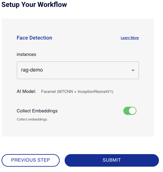 Face Detection setup screen