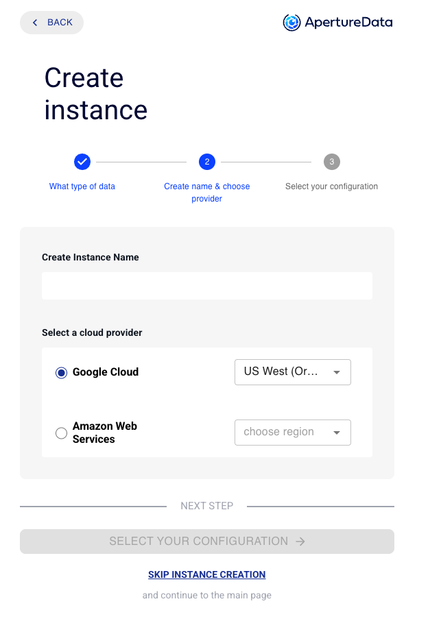 select provider and region
