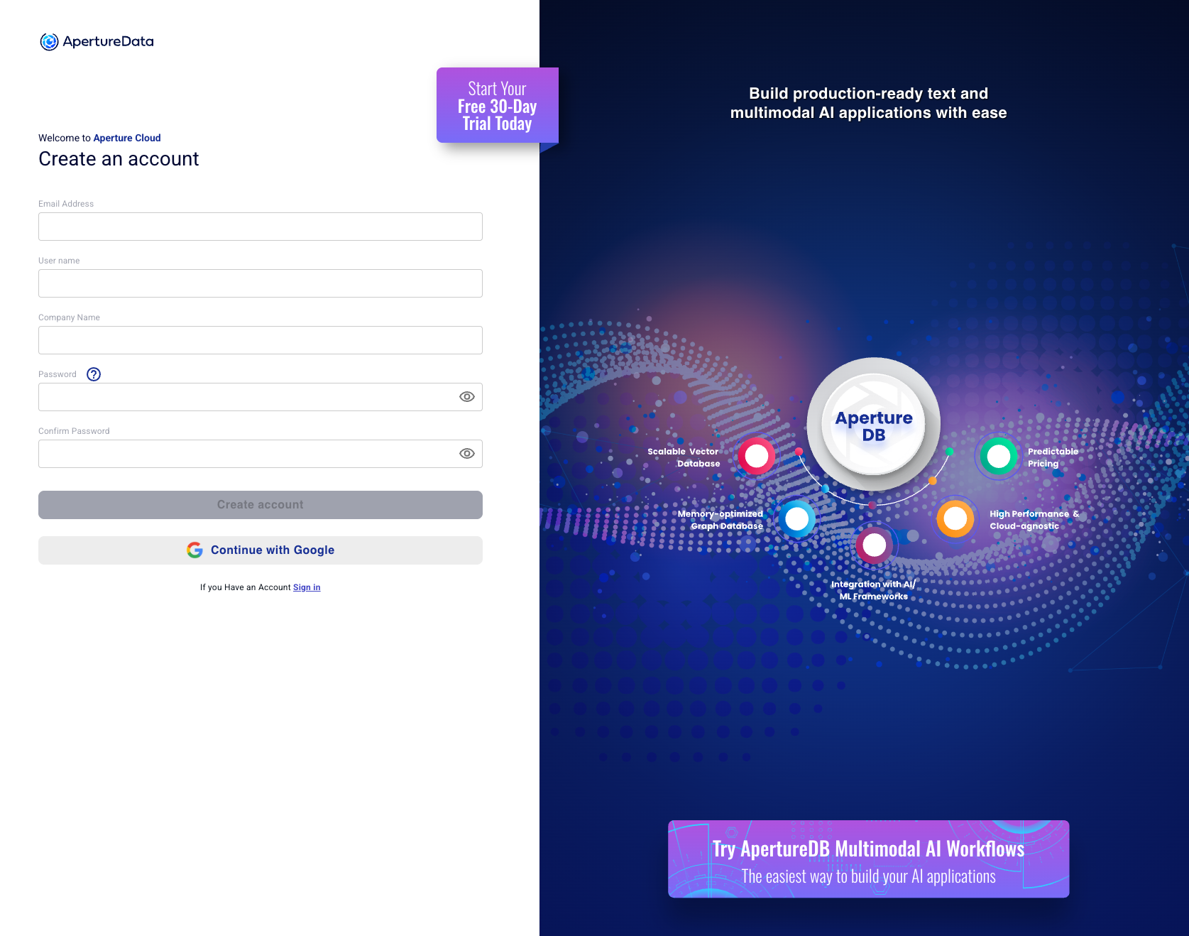 Signup for ApertureDB Cloud
