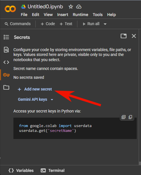 Adding a secret on Google Colab