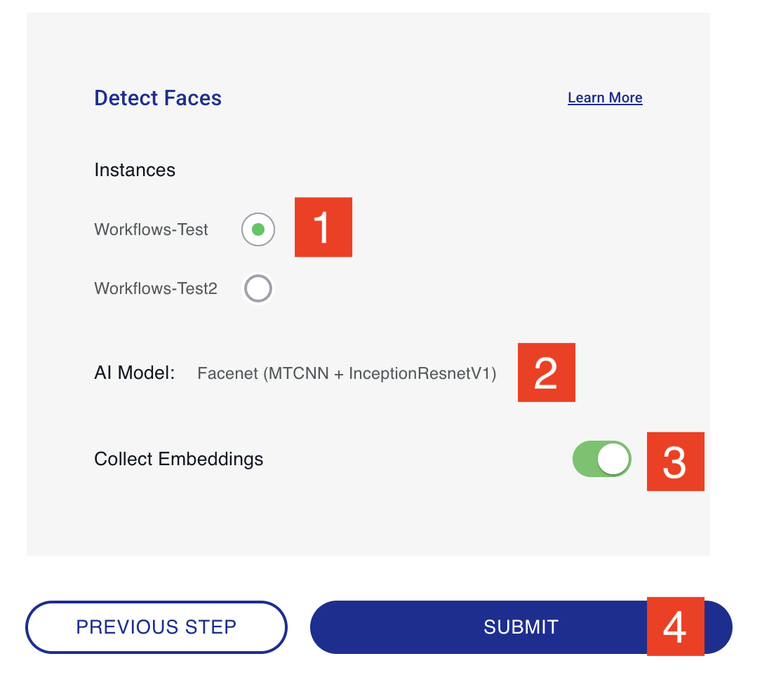 Face Detection setup screen