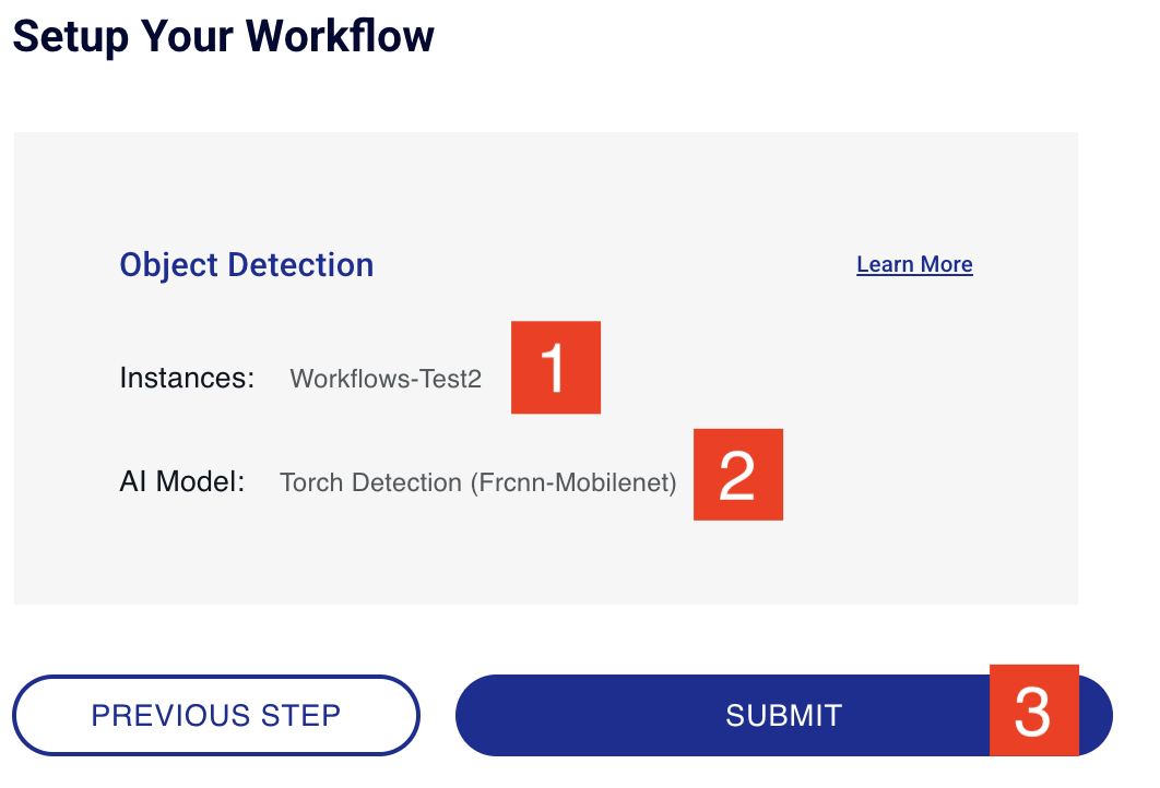 Object Detection setup screen